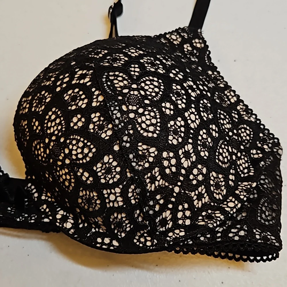 VICTORIA'S SECRET BRA DREAM ANGELS PUSH-UP 32C BLACK TAN NWOT lace